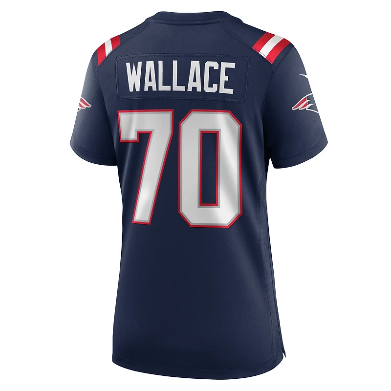 Maillot Nike Caedan Wallace bleu marine pour femme des New England Patriots