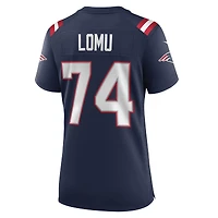 Maillot de match Nike Caleb Lomu bleu marine des New England Patriots pour femmes