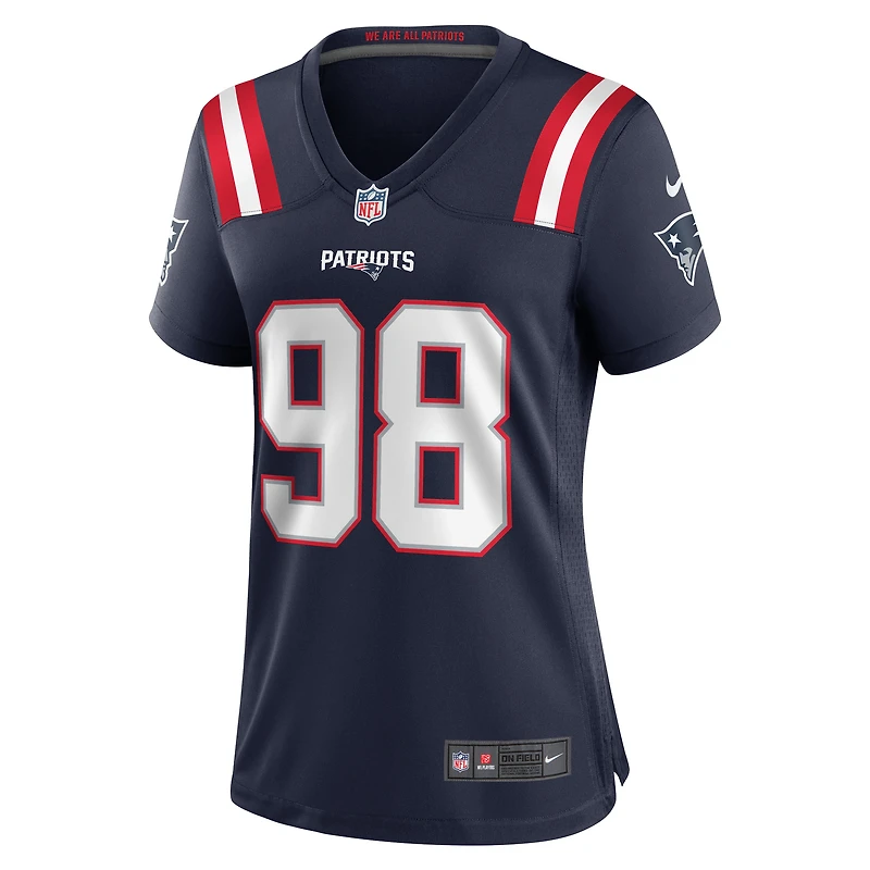 Maillot de match Nike Carl Davis Jr. bleu marine pour femme des New England Patriots