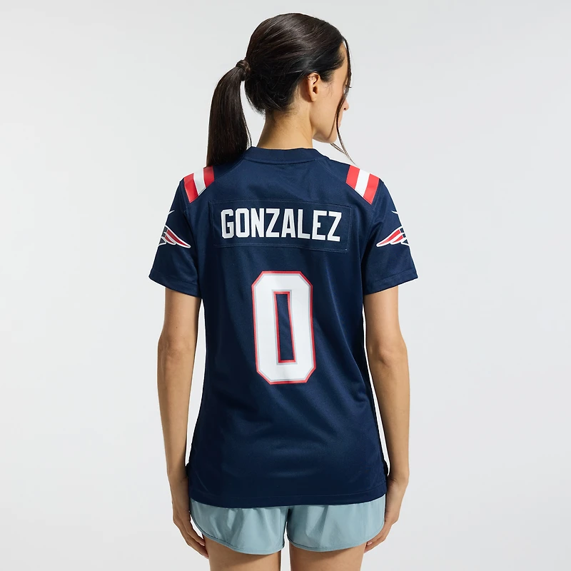 Maillot de match Nike Christian Gonzalez bleu marine New England Patriots pour femme