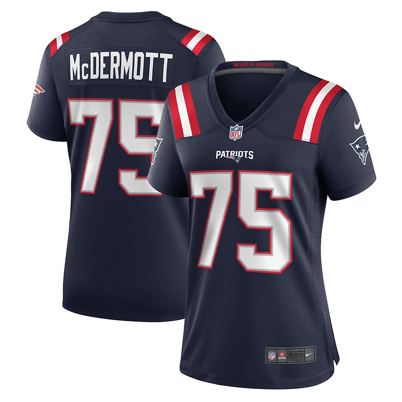 Maillot de match Nike Conor McDermott bleu marine des New England Patriots pour femme
