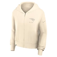 Sweat à capuche court entièrement zippé Nike crème New England Patriots Glory pour femme