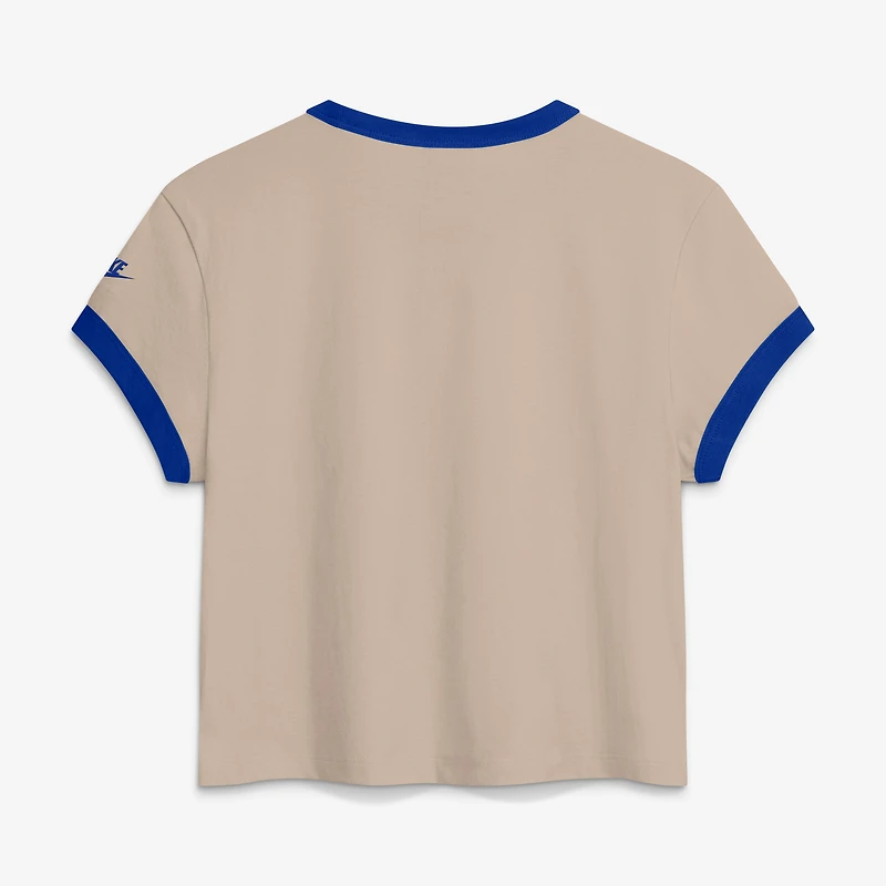 Women's Nike Cream New England Patriots Rewind Ringer Mod Cropped T-Shirt