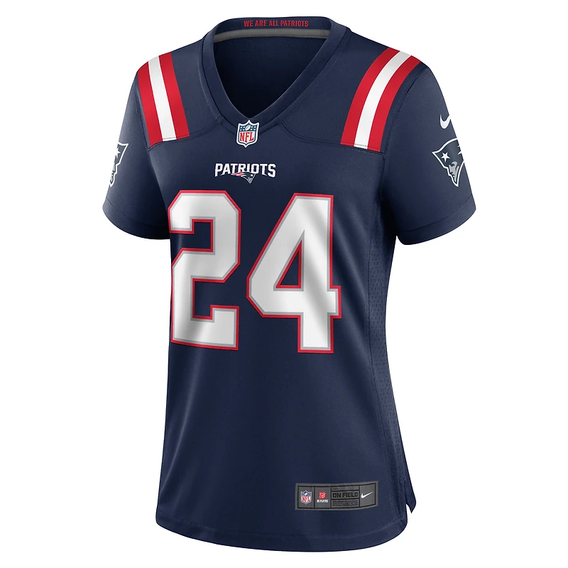 Maillot de match Nike Dell Pettus bleu marine des New England Patriots pour femme