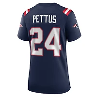 Maillot de match Nike Dell Pettus bleu marine des New England Patriots pour femme