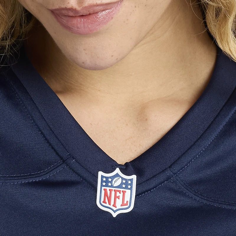 Maillot de match Nike Dell Pettus bleu marine des New England Patriots pour femme