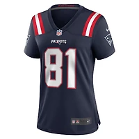 Maillot de match Nike Demario Douglas bleu marine des New England Patriots pour femme