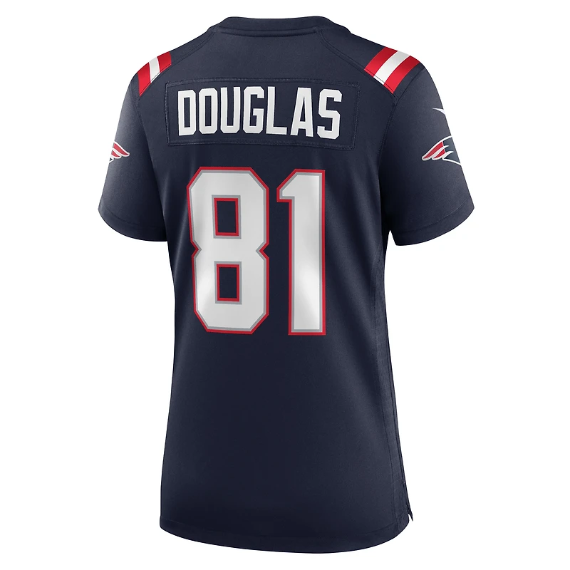Maillot de match Nike Demario Douglas bleu marine des New England Patriots pour femme