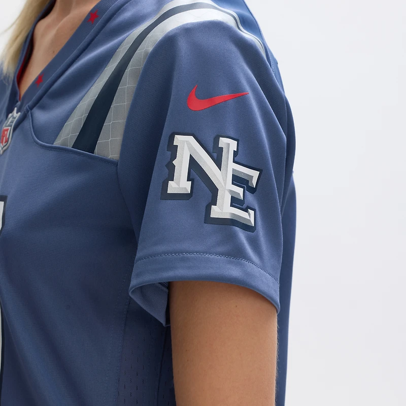 Women's Nike Drake Maye Storm Blue New England Patriots 2025 Rivalries Collection Game Jersey