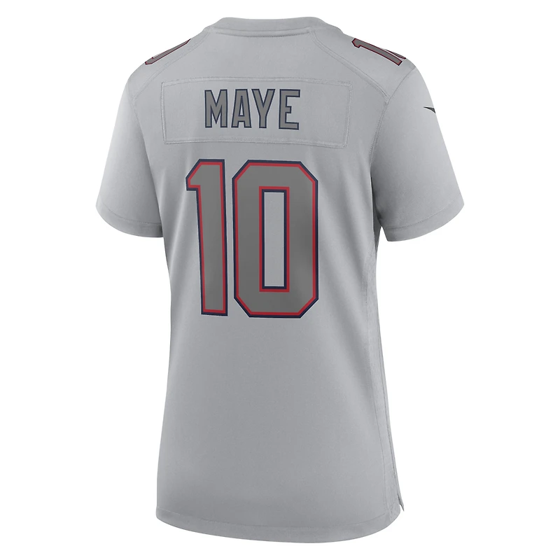 Maillot de match Nike Drake Maye gris New England Patriots pour femme