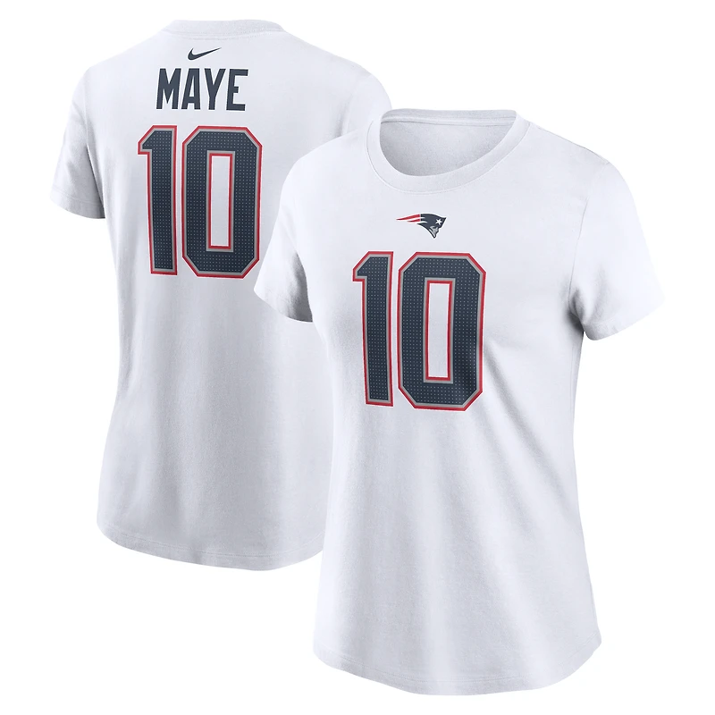 Women's Nike Drake Maye White New England Patriots Player Name & Number T-Shirt