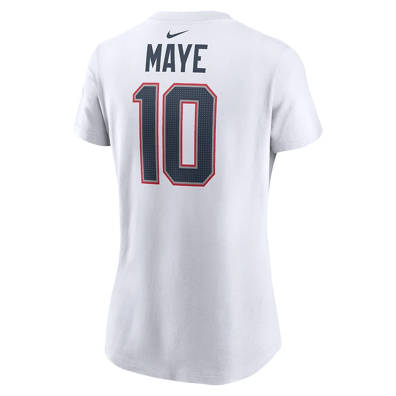 T-shirt Nike Drake Maye blanc pour femme avec nom et numéro de joueur des New England Patriots