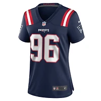 Maillot Nike Eric Johnson II bleu marine pour femme des New England Patriots