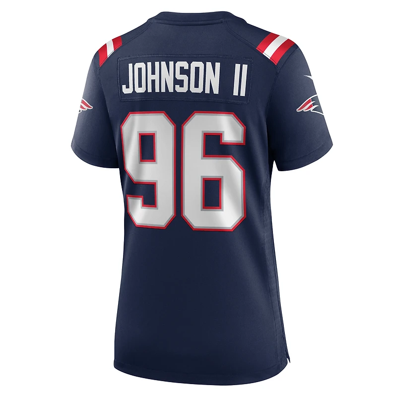 Maillot Nike Eric Johnson II bleu marine pour femme des New England Patriots