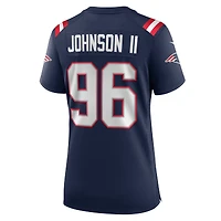Maillot Nike Eric Johnson II bleu marine pour femme des New England Patriots