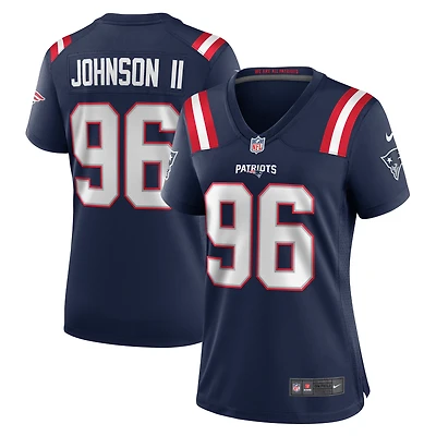 Maillot Nike Eric Johnson II bleu marine pour femme des New England Patriots