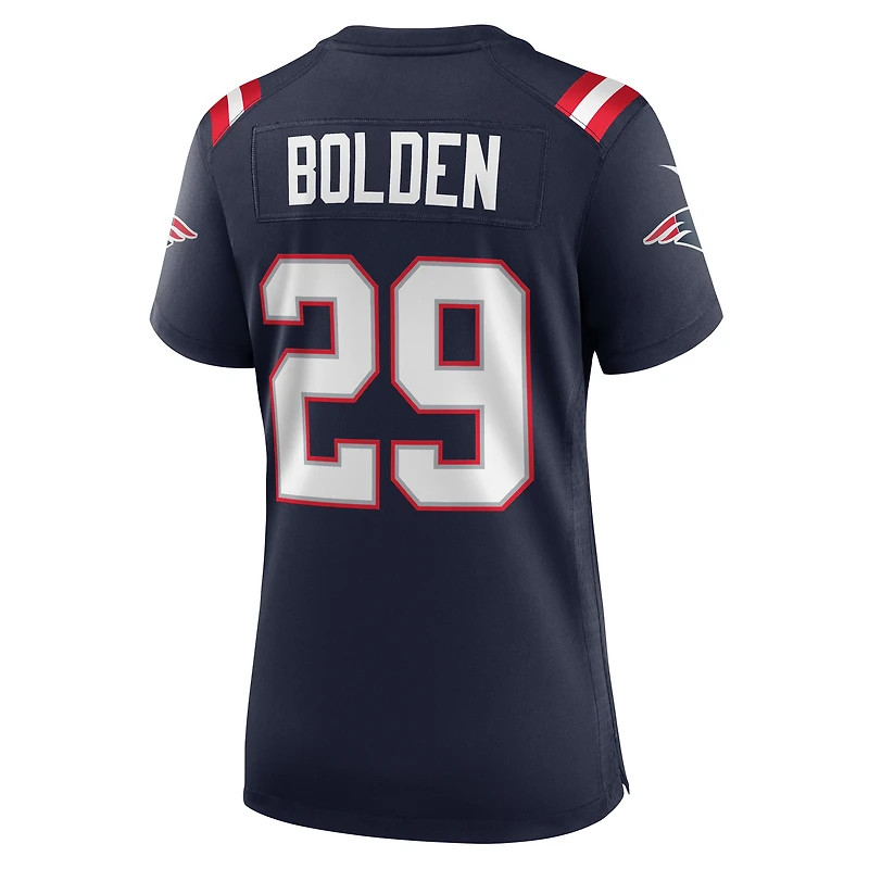 Maillot de match Nike Isaiah Bolden bleu marine des New England Patriots pour femme