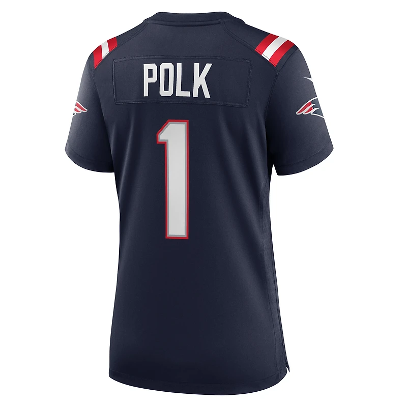 Maillot de match Nike Ja'Lynn Polk bleu marine des New England Patriots pour femme