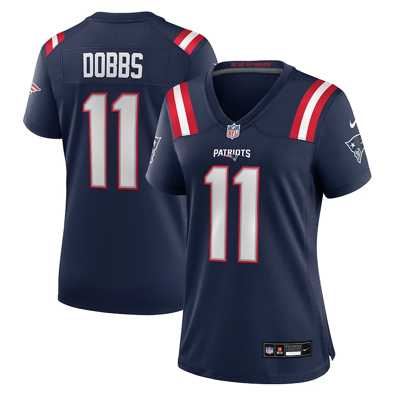 Maillot Nike Joshua Dobbs bleu marine pour femme des New England Patriots