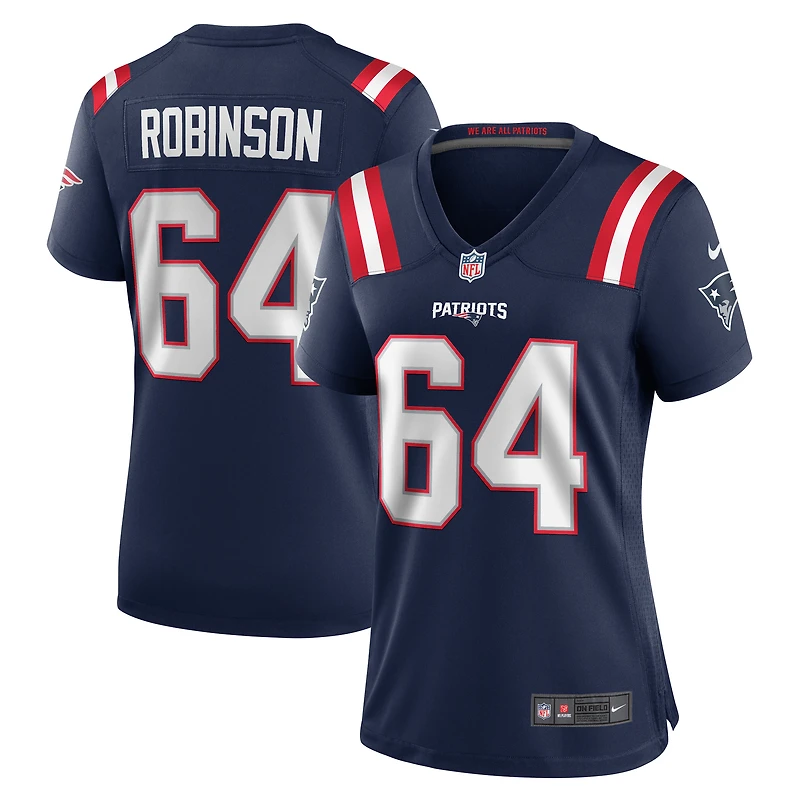 Maillot de match Nike Layden Robinson bleu marine des New England Patriots pour femme