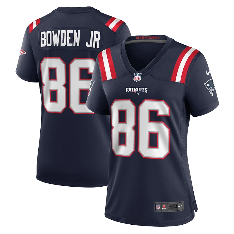 Maillot de match Nike Lynn Bowden Jr. bleu marine des New England Patriots pour femme