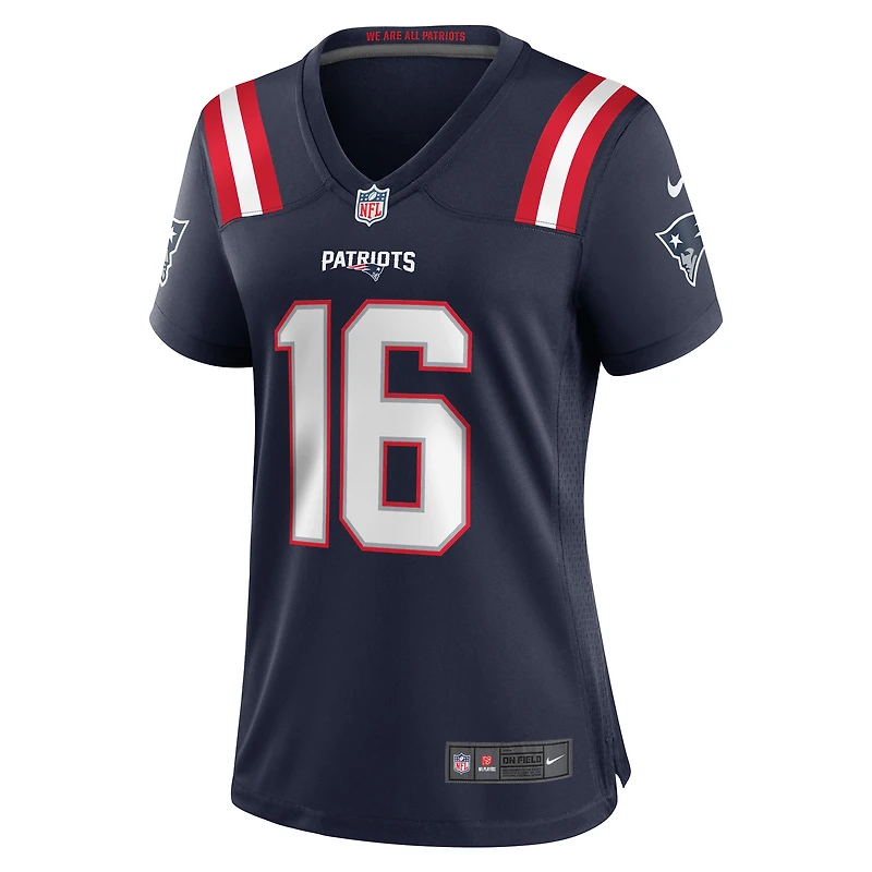 Maillot de match Nike Malik Cunningham bleu marine des New England Patriots pour femme