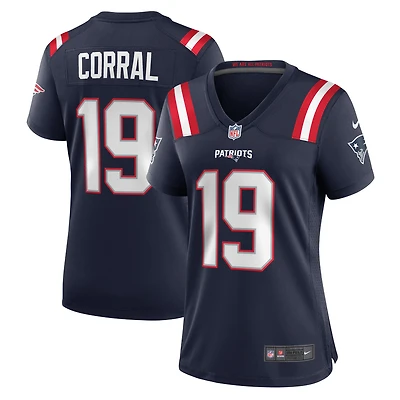 Maillot de match Nike Matt Corral bleu marine des New England Patriots pour femme