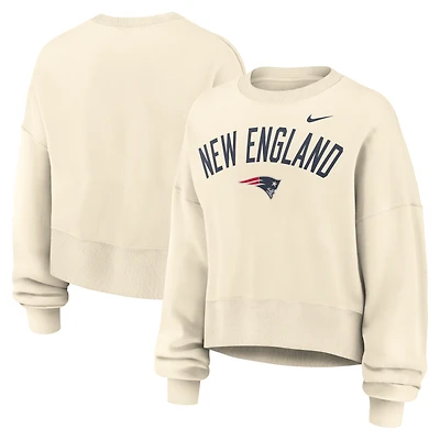 Women's Nike Natural New England Patriots Oversized High Hip Legacy Arch Phoenix Fleece Sweatshirt