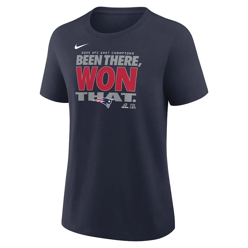 Women's Nike Navy New England Patriots 2025 AFC East Division Champions Locker Room Trophy Collection T-Shirt