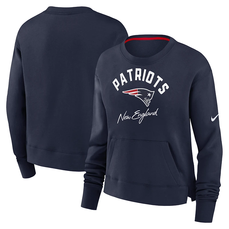 Women's Nike Navy New England Patriots High Hip Fleece Pullover Sweatshirt