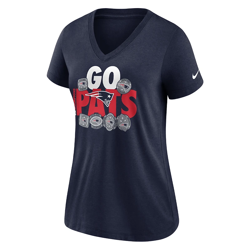 T-shirt à col en V triple mélange pour femme Nike New England Patriots Hometown Collection - Bleu marine