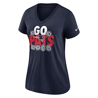 T-shirt à col en V triple mélange pour femme Nike New England Patriots Hometown Collection - Bleu marine