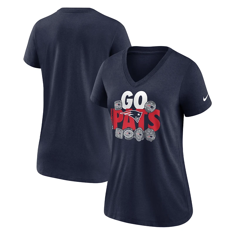 T-shirt à col en V triple mélange pour femme Nike New England Patriots Hometown Collection - Bleu marine