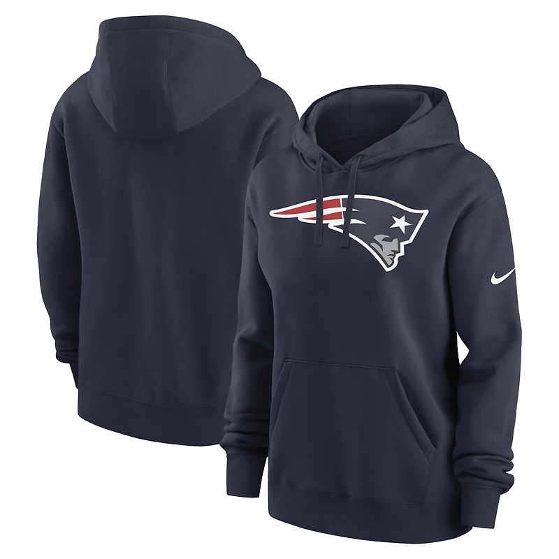 Sweat à capuche en polaire Nike Club pour femme, bleu marine, logo de l'équipe des New England Patriots