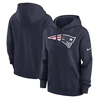 Sweat à capuche en polaire Nike Club pour femme, bleu marine, logo de l'équipe des New England Patriots