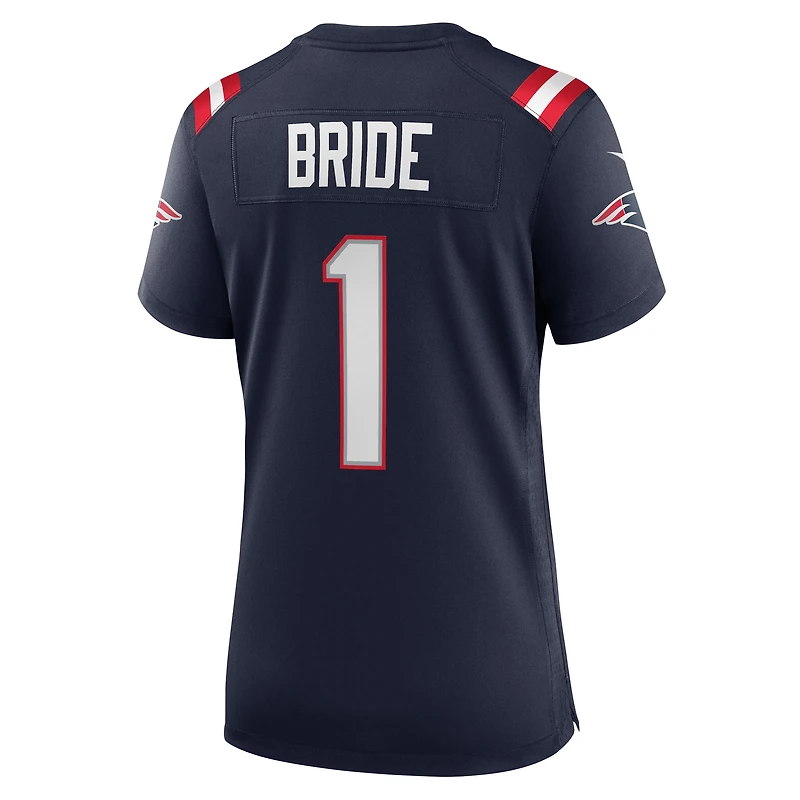 Maillot de match des New England Patriots Nike numéro 1 Bride pour femme, bleu marine