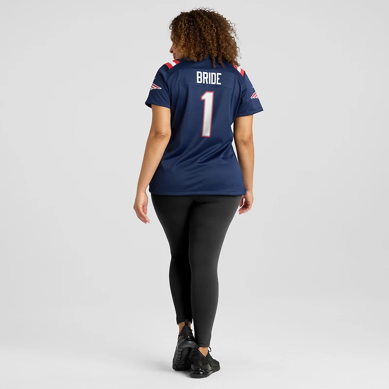 Maillot de match des New England Patriots Nike numéro 1 Bride pour femme, bleu marine