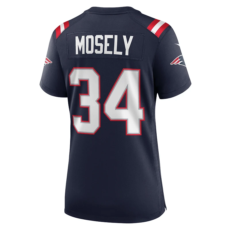 Maillot de match Nike Quandre Mosely bleu marine des New England Patriots pour femme
