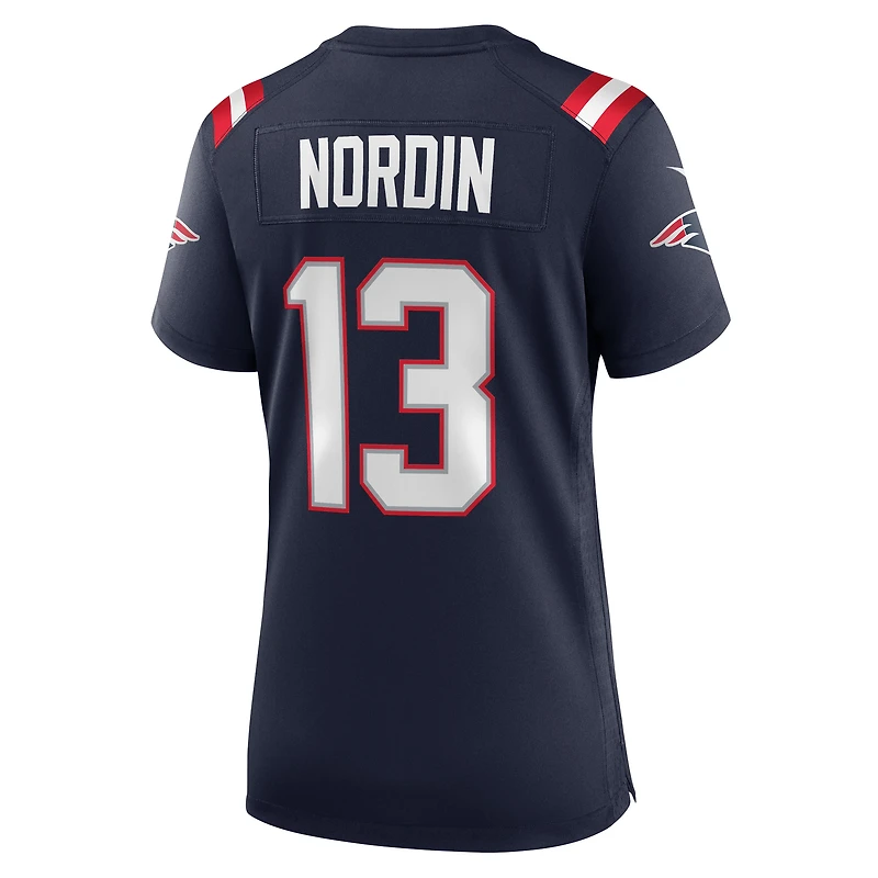 Maillot de match Nike Quinn Nordin bleu marine des New England Patriots pour femme