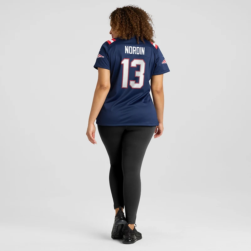 Maillot de match Nike Quinn Nordin bleu marine des New England Patriots pour femme