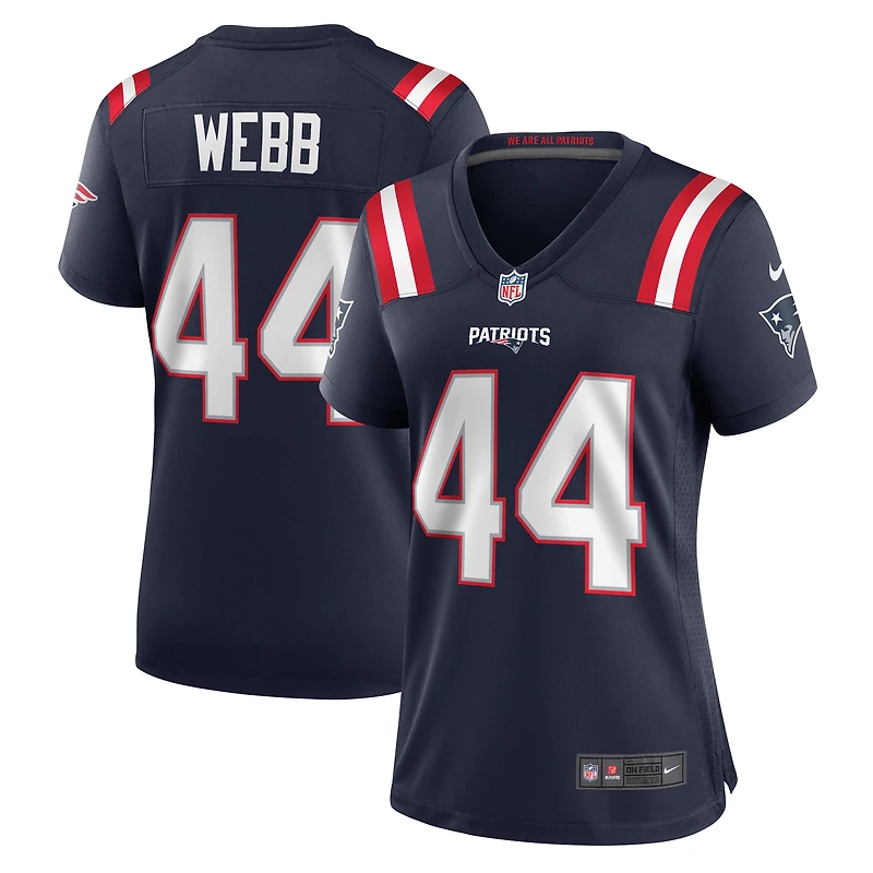Maillot de match Nike Raleigh Webb bleu marine des New England Patriots pour femme