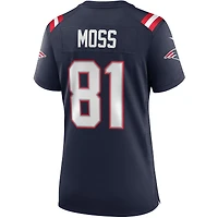 Maillot de joueur retraité du match des New England Patriots Nike Randy Moss pour femme, bleu marine