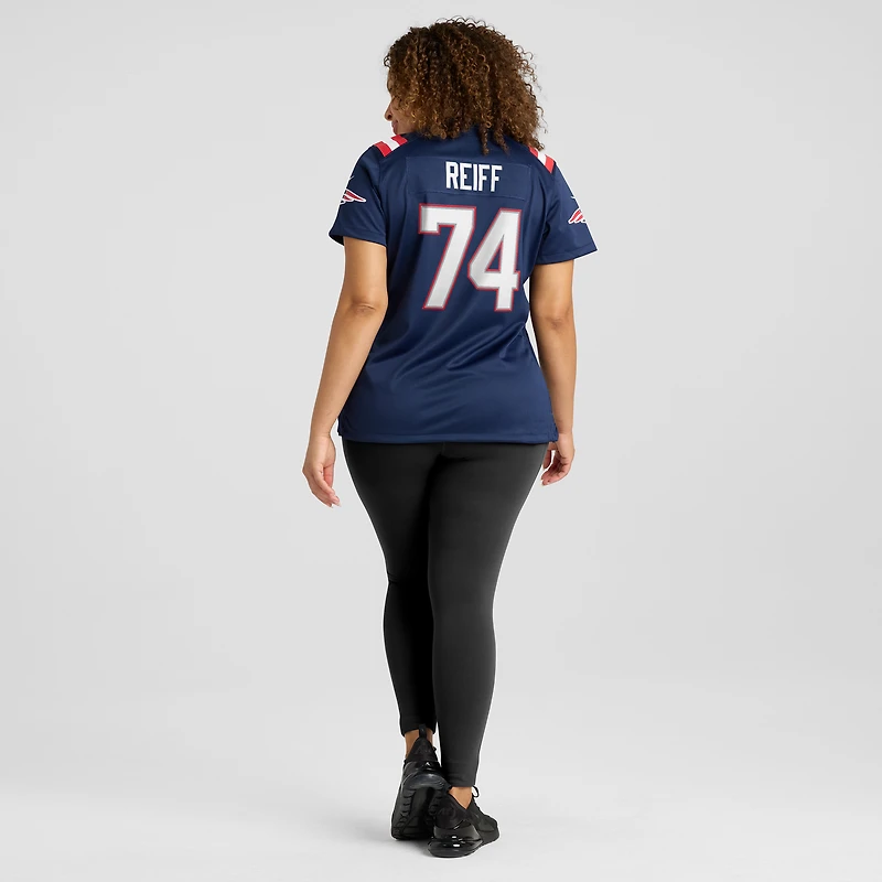 Maillot de match des Patriots la Nouvelle-Angleterre Nike Riley Reiff pour femme, bleu marine