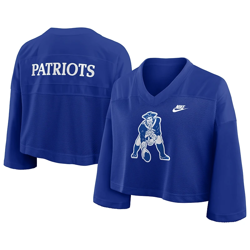 Maillot de mode court en maille Dri-FIT Nike Royal New England Patriots Rewind pour femme