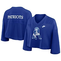 Maillot de mode court en maille Dri-FIT Nike Royal New England Patriots Rewind pour femme
