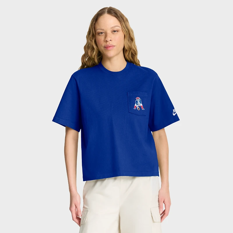 Women's Nike Royal New England Patriots Rewind Pocket Boxy T-Shirt