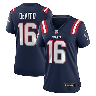Maillot Nike Tommy DeVito bleu marine pour femme des New England Patriots