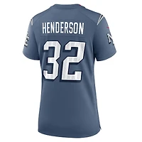 Maillot Nike TreVeyon Henderson Storm Blue pour femme des New England Patriots 2025 Rivalries Collection Game