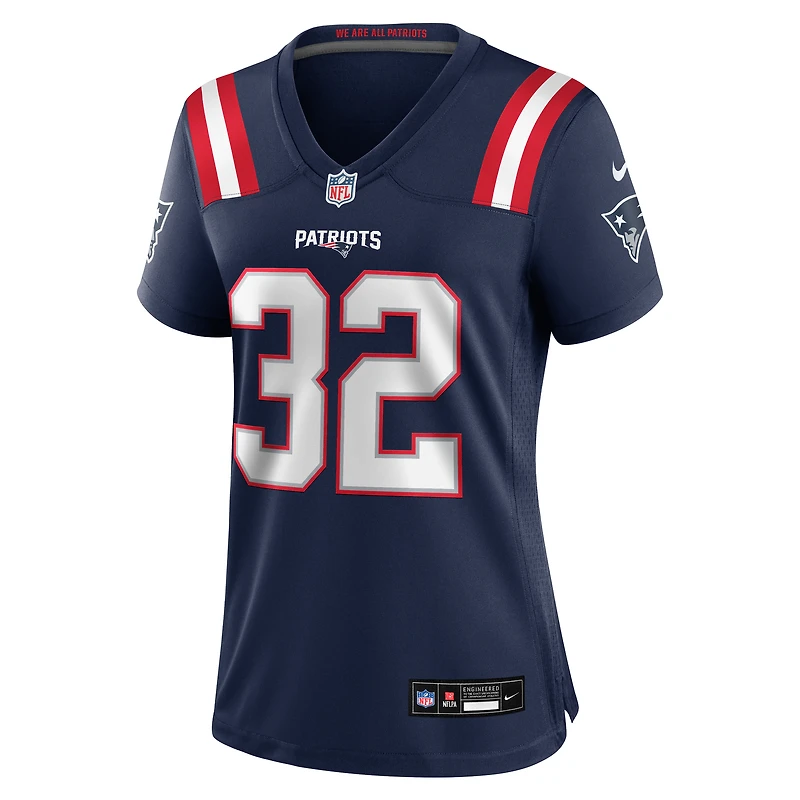Maillot de match Nike TreVeyon Henderson bleu marine des New England Patriots pour femmes