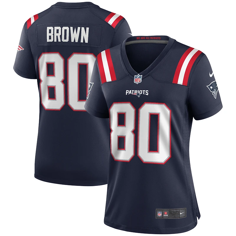 Maillot de joueur retraité Nike Troy Brown Navy New England Patriots Game pour femme